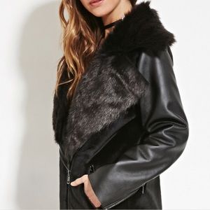 NWT black faux fur and leather jacket.
